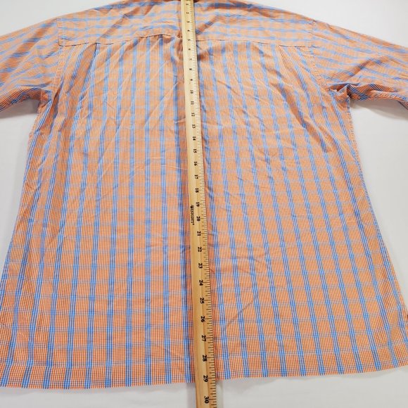 Johnston Murphy Shirt Men Medium Orange Blue Check Regular Fit Casual Button Up - Picture 13 of 14